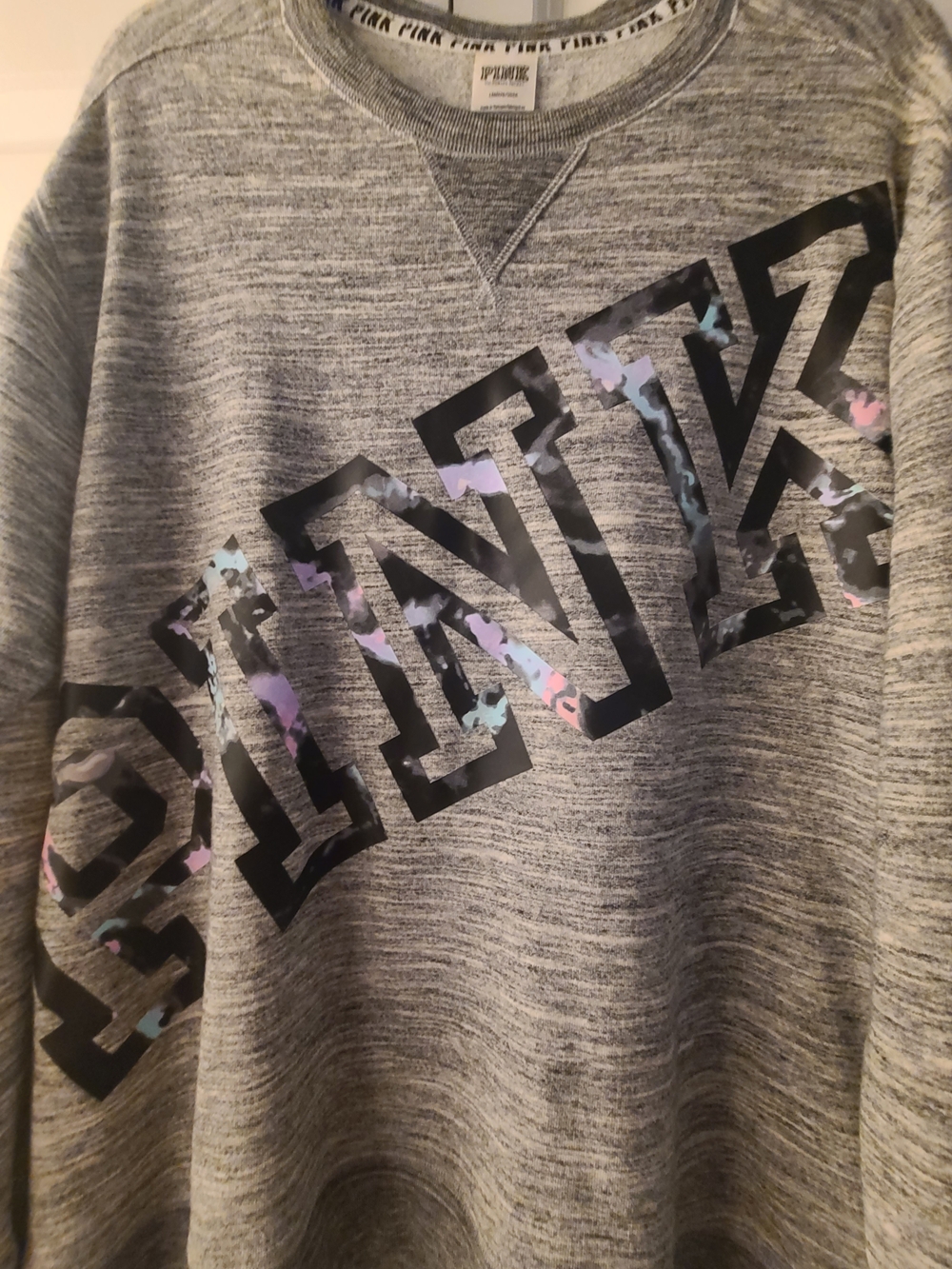 PINK Victoria's Secret Gray Marled Crewneck with Diagonal Logo - Picture 3 of 6